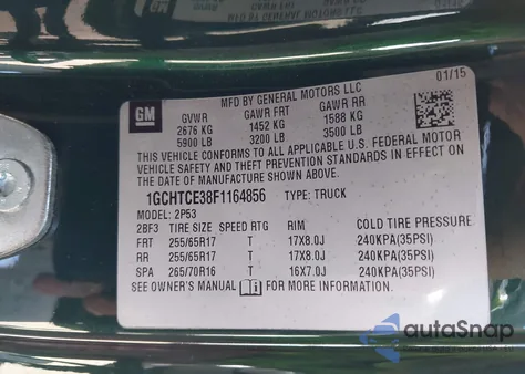 2015 Chevrolet Colorado Z71 z USA, uszkodzony, nr VIN 1GCHTCE38F1164856